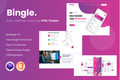 Bingle: Premier Mobile App Landing Page HTML Theme