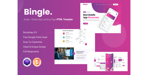 Bingle: Premier Mobile App Landing Page HTML Theme